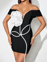 White Flower Bandage Mini Dress